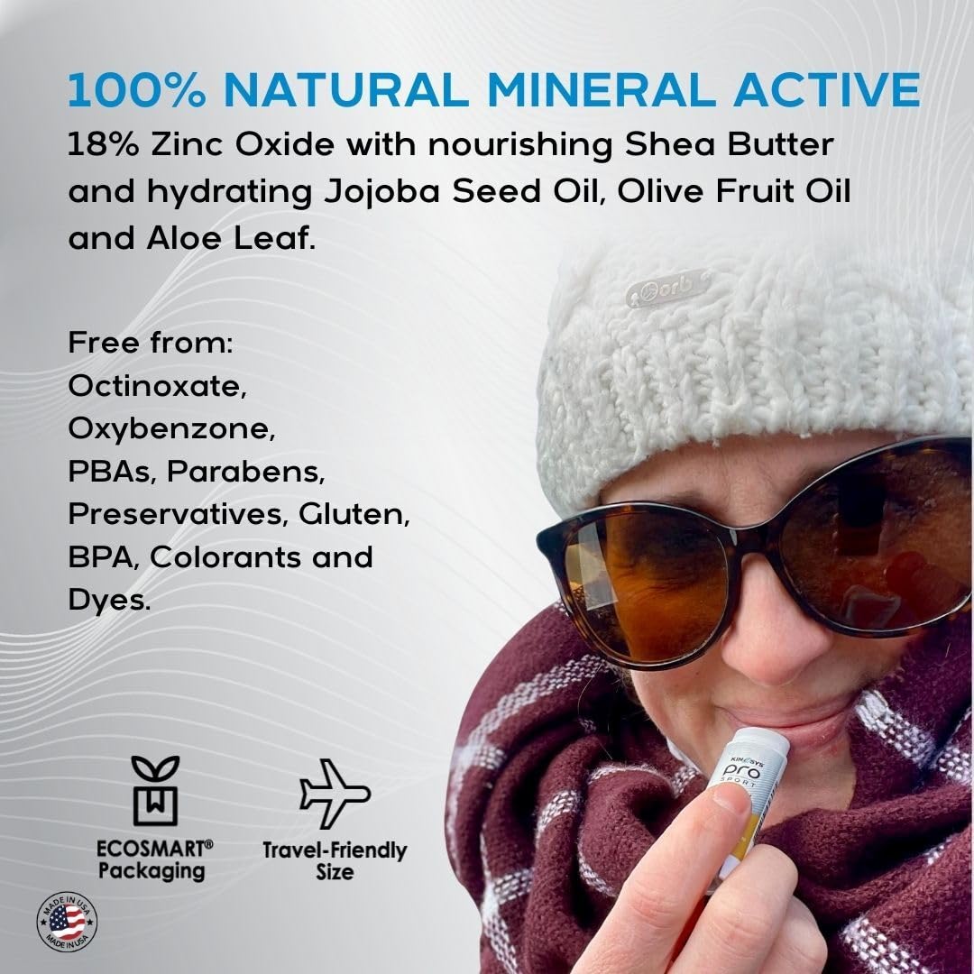 KINeSYS Pro Sport Lip Balm with Shea Butter, SPF30 Broad Spectrum, Moisturizing Lip Care for Outdoor Activities, Water-Resistant & UVA/UVB Protection, Clear Matte Finish (Pack of 2, 0.15 Ounce Each)