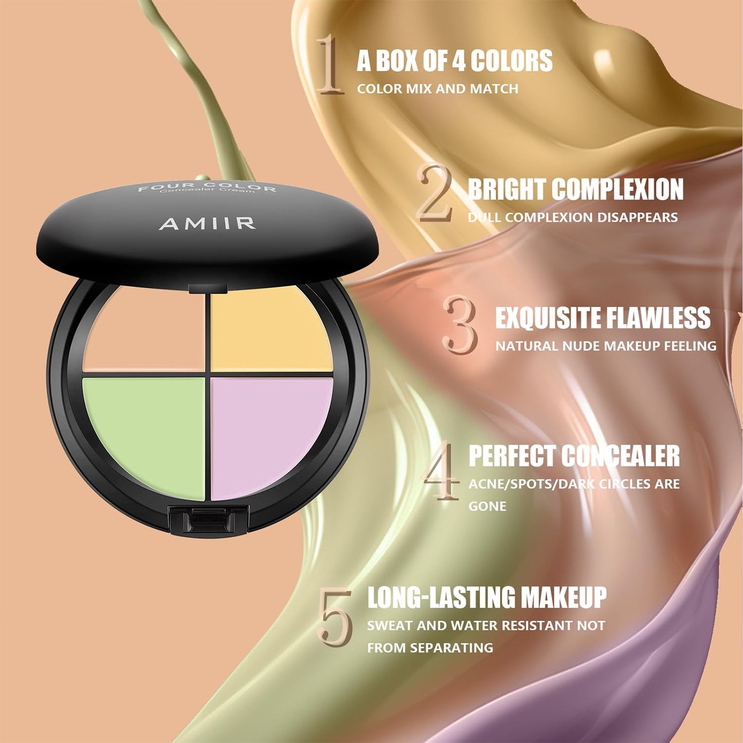 AMIIR Color Correcting Concealer Cream Full Coverage Professional Makeup Palette Flawless Face Contour, Corrector
