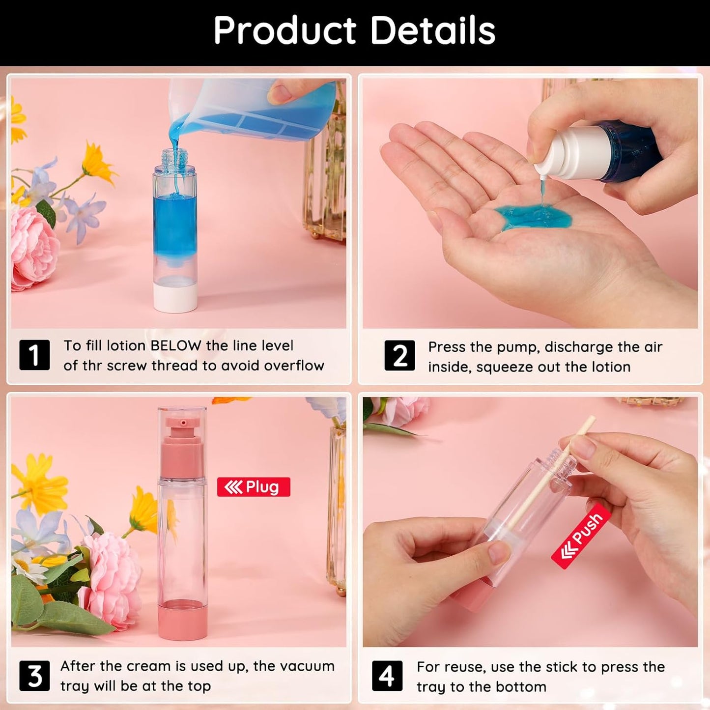 Segbeauty 1.7oz Empty Airless Travel Lotion Dispenser Bottles for Toiletries, 3pcs Refillable Small Travel Containers for Creams, 50ml Mini Pump Bottle Dispenser, Vacuum Skincare Cosmetic Containers