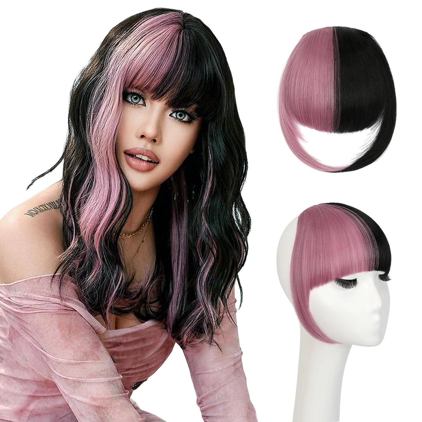 Bangs Hair Clip in Bangs, Fake Bangs Natrual Clip in Hair Extensions, Easy to Use Faux Bangs Clip on Bangs, French Bangs Fringe with Temples Hairpieces Curved Bangs for Cosplay