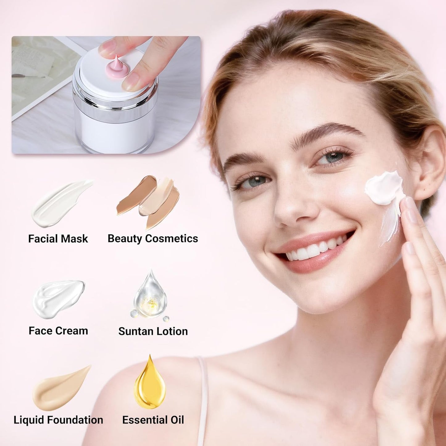 Segbeauty 1.7oz Empty Airless Jar Travel Lotion Dispenser Toiletry Bottles, 3pcs Refillable Mini Travel Size Liquid Containers, 50ml Cream Pump Jar Bottle, Small Vacuum Skincare Cosmetic Containers