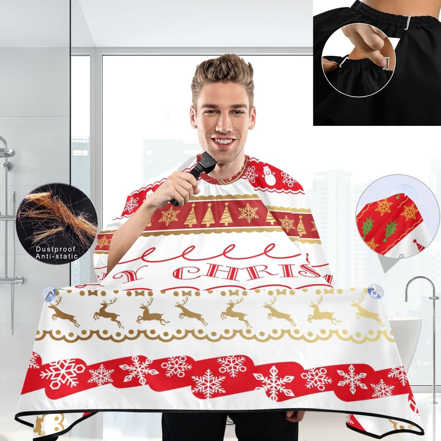 visesunny Barber Cape Christmas Pattern Polyester Hair Cutting Salon Cape Apron Anti-Static Haircut Water-Resistant Shaving Cloth Beard Shaving Bib Hairdressing Cape