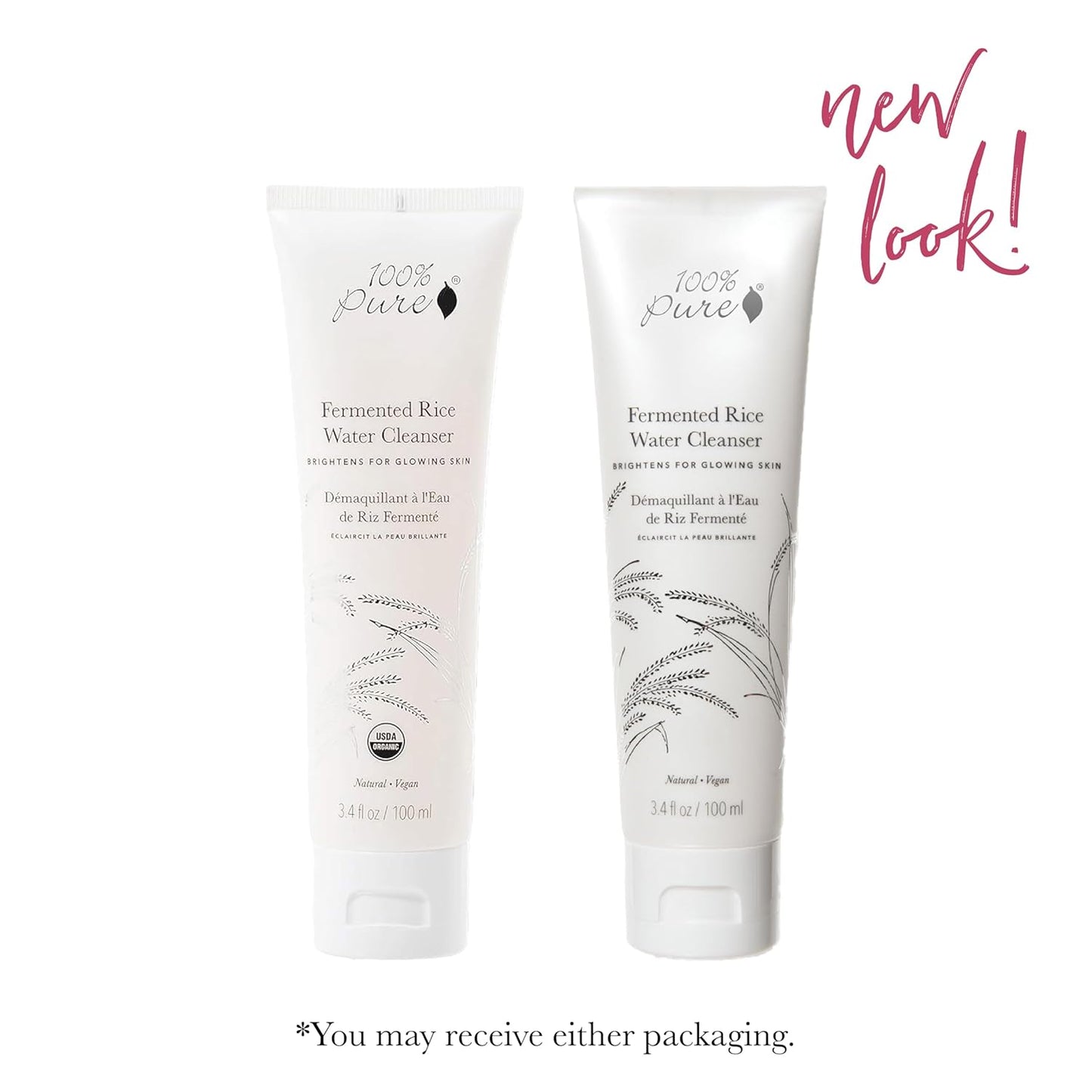 100% PURE Fermented Rice Water Cleanser, Face Wash, Skin Care For All Skin Types, Daily Makeup Remover, Natural Face Wash for Clear Skin - 3.4 Fl Oz