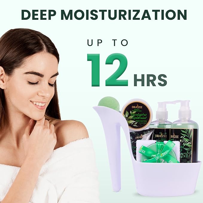 Draizee Mothers Day Gifts for Mom-Spa Gift Baskets for Women, 8 Pcs Luxury Eucalyptus Sparemint Scented Heel Shoe Design Bath and Body Spa Set-Self Care Package for Women, Greate for Mom-Body Care Set