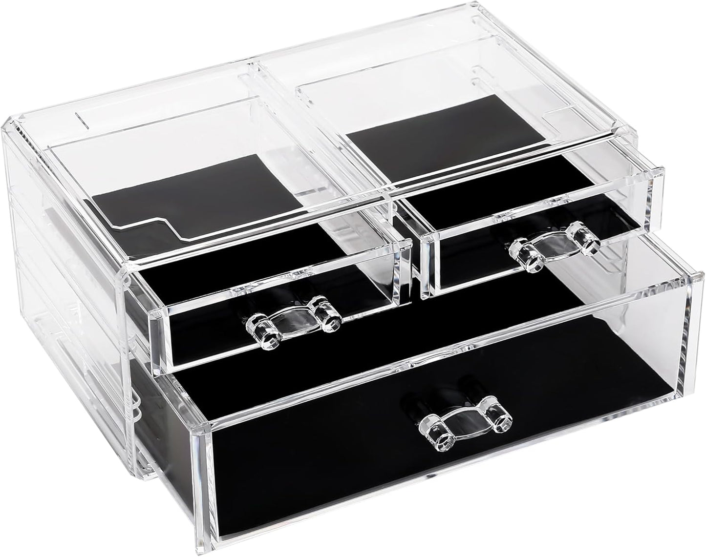 Sea Team Clear Makeup Organizer with Drawers, Acrylic Plastic Cosmetic Display Case, Jewelry Storage Box, Holder for Dresser, Bathroom, Vanity, Countertop (1 Large, 2 Small Drawers)