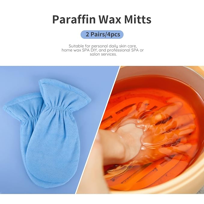 Segbeauty 4pcs Paraffin Wax Gloves, Thick Paraffin Heated Hand SPA Mittens, Gloves for Hot Wax Hand thera-py Bath Paraffin Thermal treat-ment SPA Wax Warmer Paraffin Wax Machine Blue