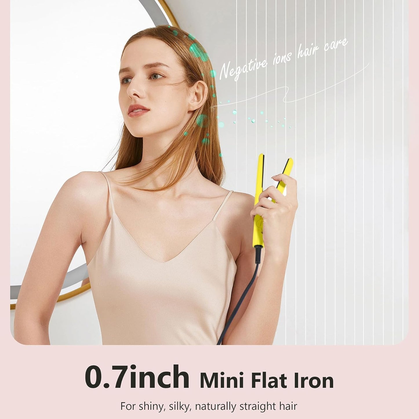 ANGENIL Pro Ceramic Tourmaline Mini Flat Iron for Short Hair, Portable Small Flat Iron with Anti-Scald Silicone, 0.7 inch Travel Size Mini Hair Iron, 20S Fast Heating, 3 Temp (280℉- 320℉ -380℉)