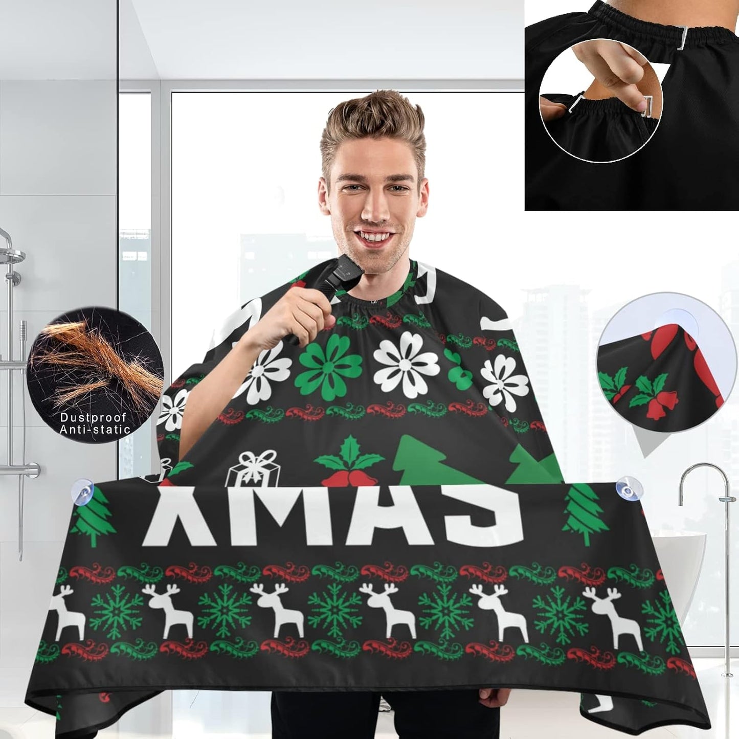 visesunny Barber Cape Merry Christmas Polyester Hair Cutting Salon Cape Apron Anti-Static Haircut Water-Resistant Shaving Cloth Beard Shaving Bib Hairdressing Cape