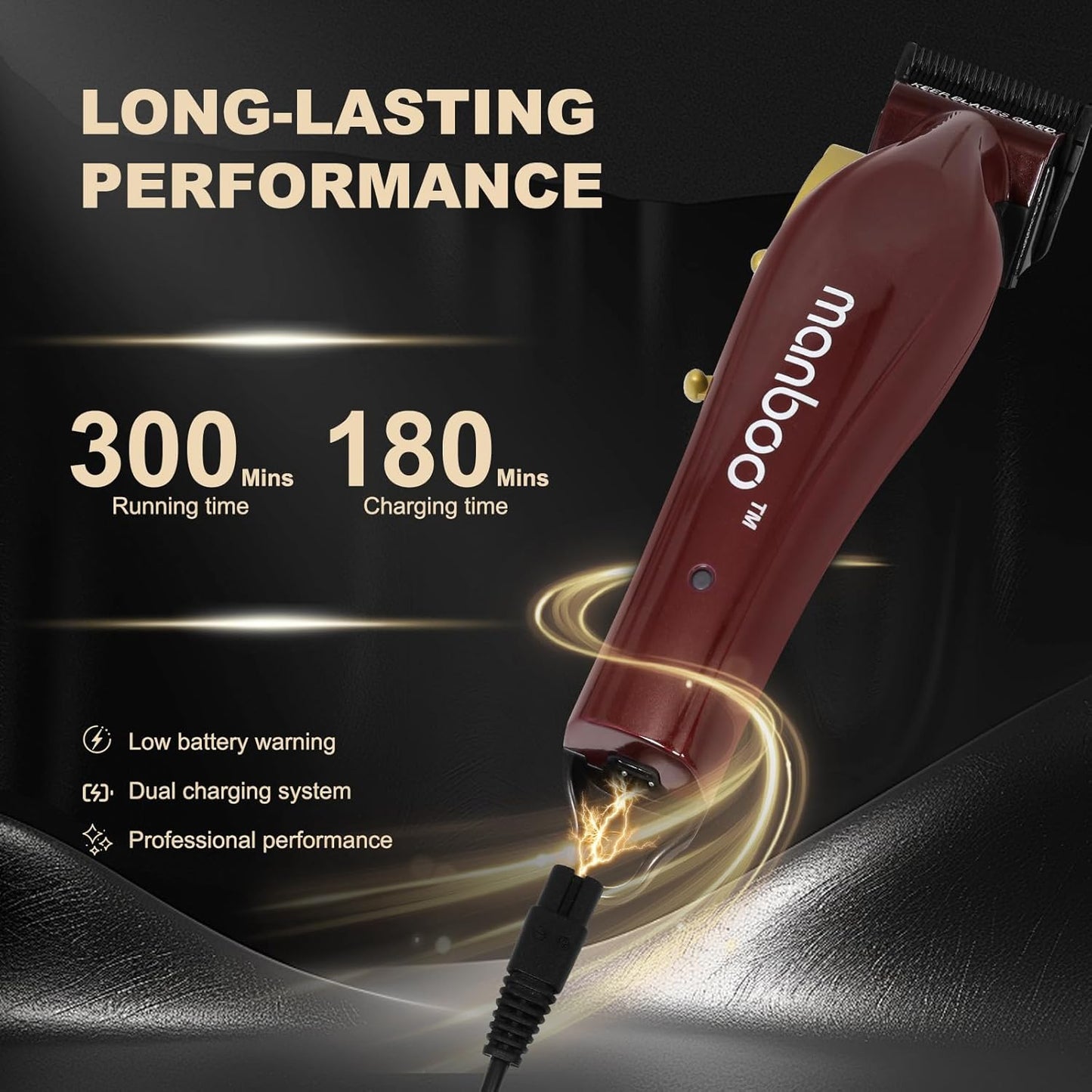 MANBOO Professional Hair Clippers for Men, Ceramic Blade Cordless Barber Set with 7800RPM Motor, Hair Cutting Kit with 14 Guide Combs for Fade (Wine Red)