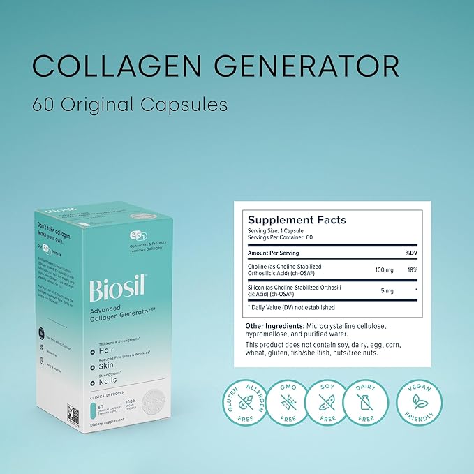 Biosil Collagen Generator - 60 Original Capsules, Pack of 2 - with Patented ch-OSA Complex - Generates & Protects Your Own Collagen - GMO Free - 60-Day Supply