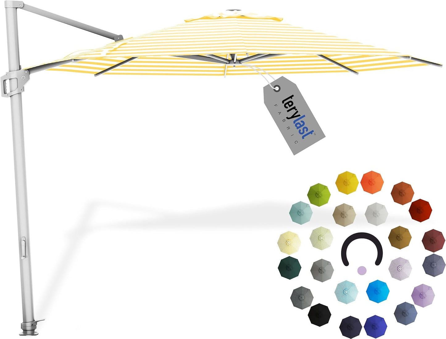 Midtown Umbrellas10 Ft Outdoor Cantilever Patio Umbrella w/Terylast Sunny Stripes Fabric - Rotate 360° Offset Patio Umbrella, Deck Patio Umbrella, Backyard Umbrella & Garden Umbrella - Silver Frame