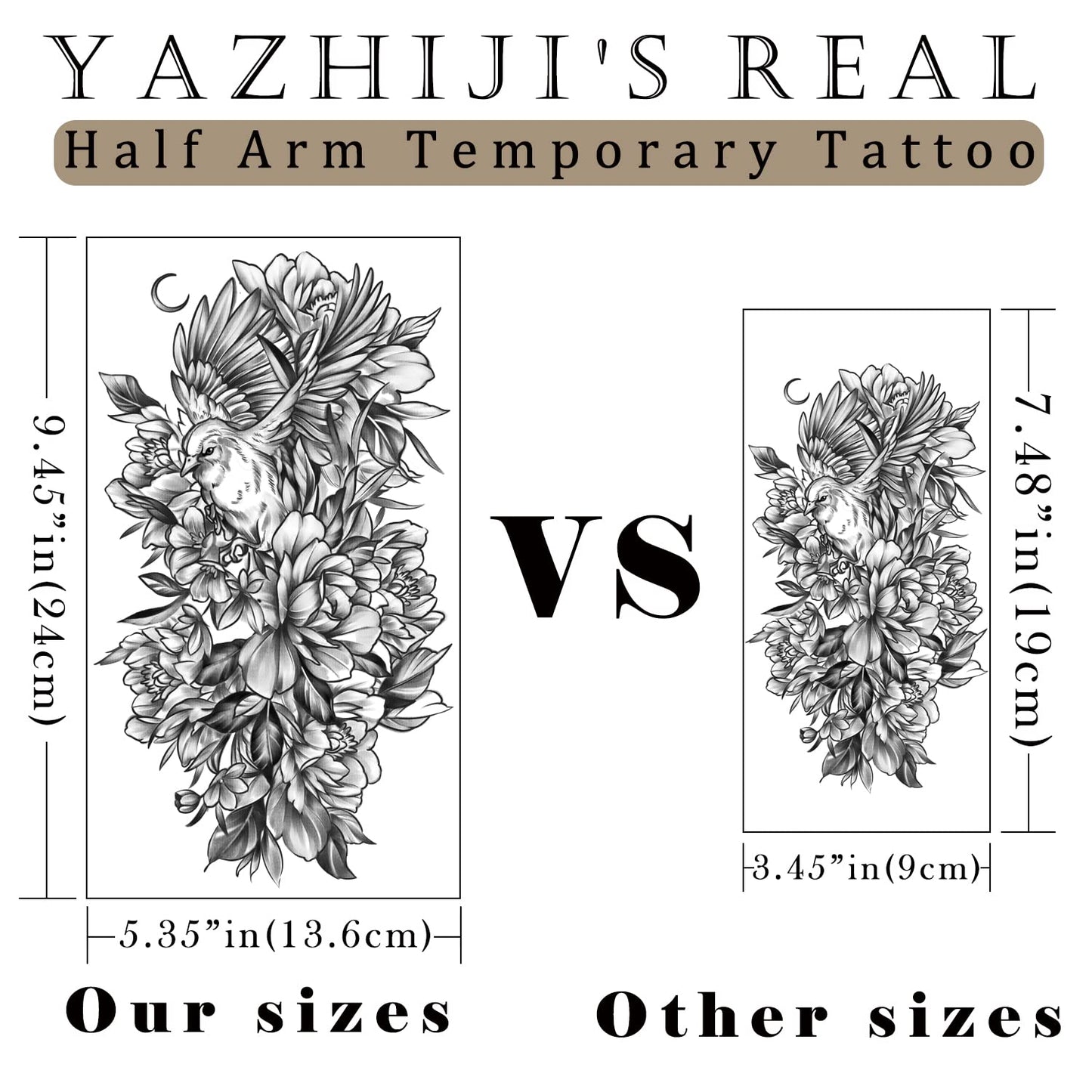 Yazhiji 49 sheets Large Flowers Butterfies Crown Waterproof Temporary Tattoos for Women and Girls,Fake Tattoos for Kids or Adults Body Make Up Tattoo
