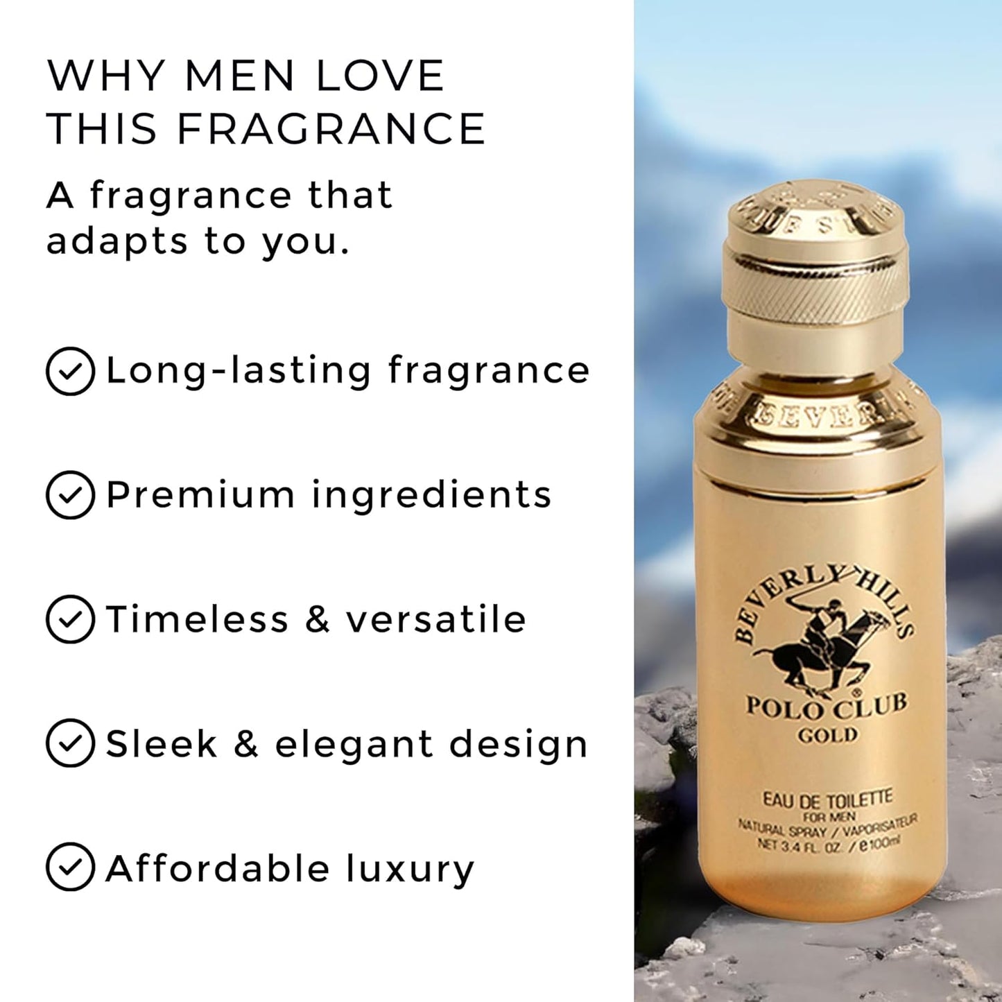 Beverly Hills Polo Club GOLD - Cologne for Men with Notes of Sandalwood, Leather & Patchouli - Classic & Sexy Fragrance Scent - Eau De Toilette Spray 3.40fl.oz / 100ml