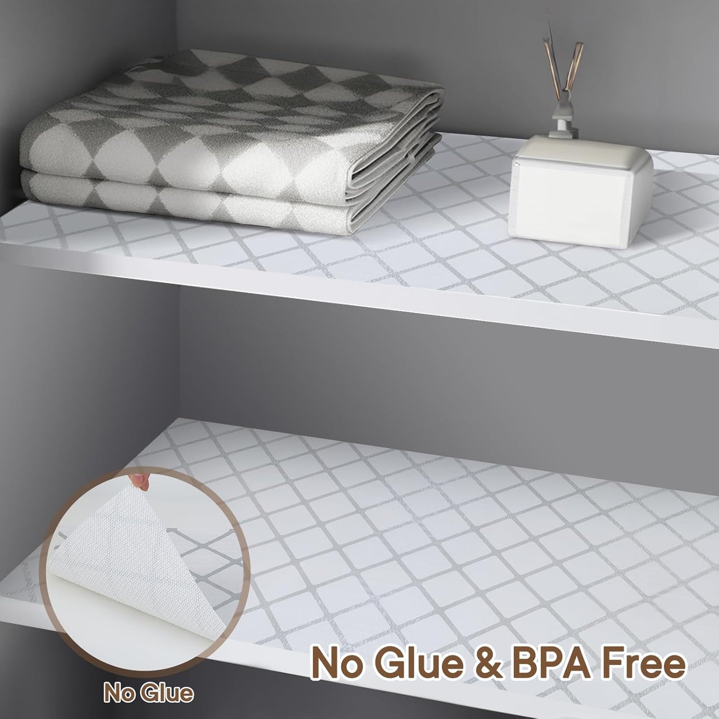 Shelf and Drawer Liner for Kitchen Cabinets Non-Adhesive, Strong Grip Non-Slip Thickened Cabinet Liners for Shelves, Waterproof Mats for Dresser Cupboard, Silver Stripe, 17 in x 10 Feet