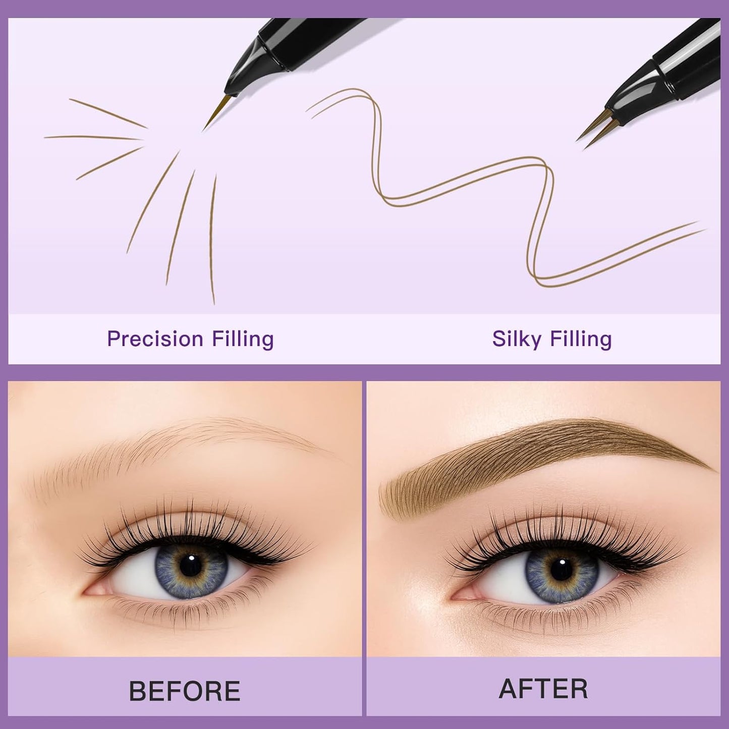 UCANBE Curved Eyebrow Pencils for Women with Spoolie Brush,Dual-Ended Eyebrow Pen with 2-Fork-Tip&Precise Brush-Tip,Microblading Brow Pen for Hair-Like Brows,Waterfool, Long Lasting,Light Brown