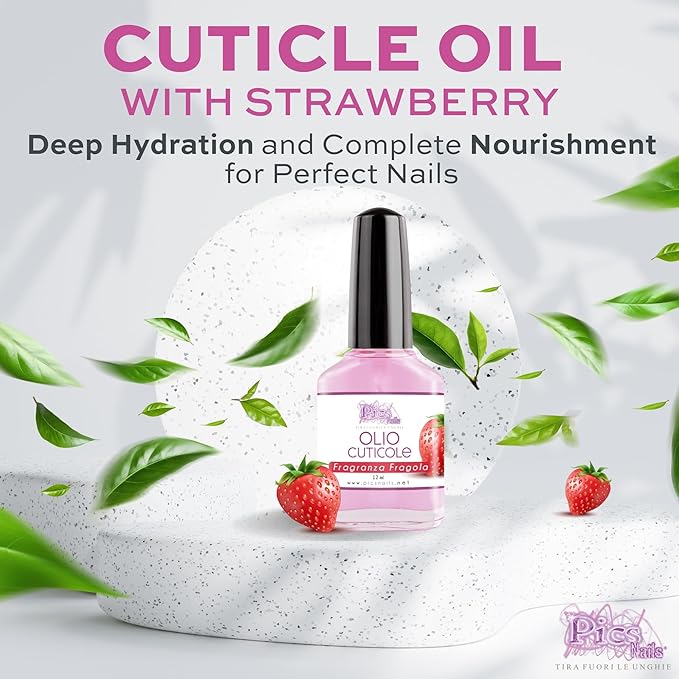 Pics Nails Professional Cuticle Oil - Strawberry Cuticle Softener for Nails & Cuticle Care - Nail Oil Cuticle Repair Treatment with Sunflower Seed Oil 12ML Cuticle Oil Bottle with Brush Applicator