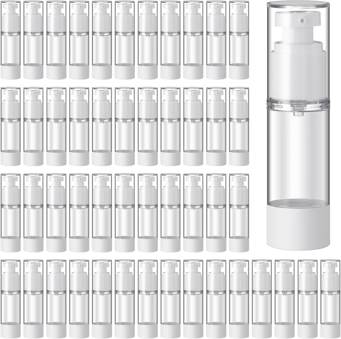 Sabary 60 Pcs Clear Airless Pump Bottles Refillable Cosmetic Travel Size Dispenser Vacuum Plastic Travel Bottles Empty Spray Pump Dispenser Liquid Toiletry Container(1 oz)