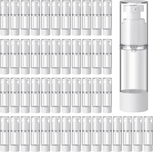 Sabary 60 Pcs Clear Airless Pump Bottles Refillable Cosmetic Travel Size Dispenser Vacuum Plastic Travel Bottles Empty Spray Pump Dispenser Liquid Toiletry Container(1 oz)