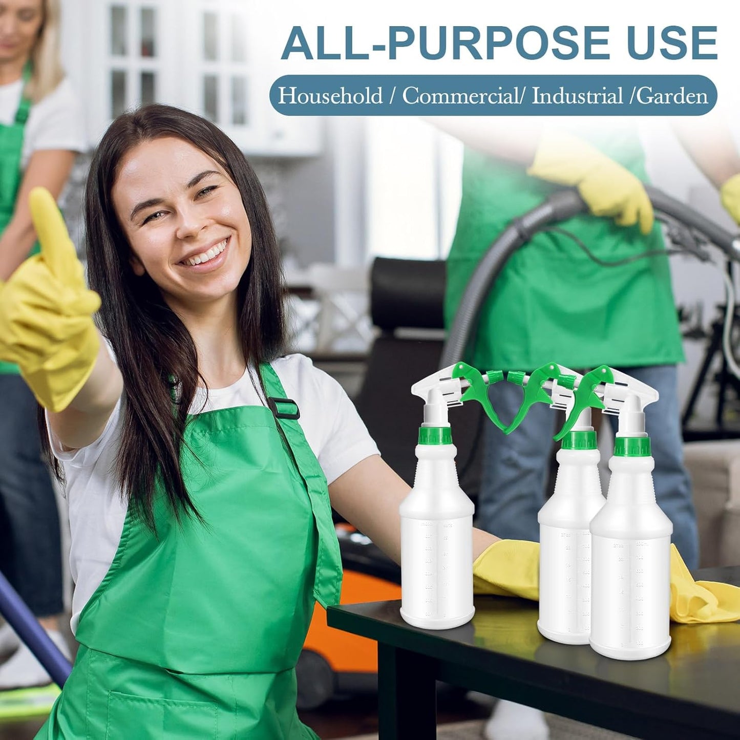 Zubebe 24 Pack 32 oz Plastic Spray Bottle Bulk Empty Leakproof Heavy Duty Spray Bottles for Cleaning Supplies Mist Bottles with Label and Adjustable Nozzle for Plant(Green,Clear Scale)