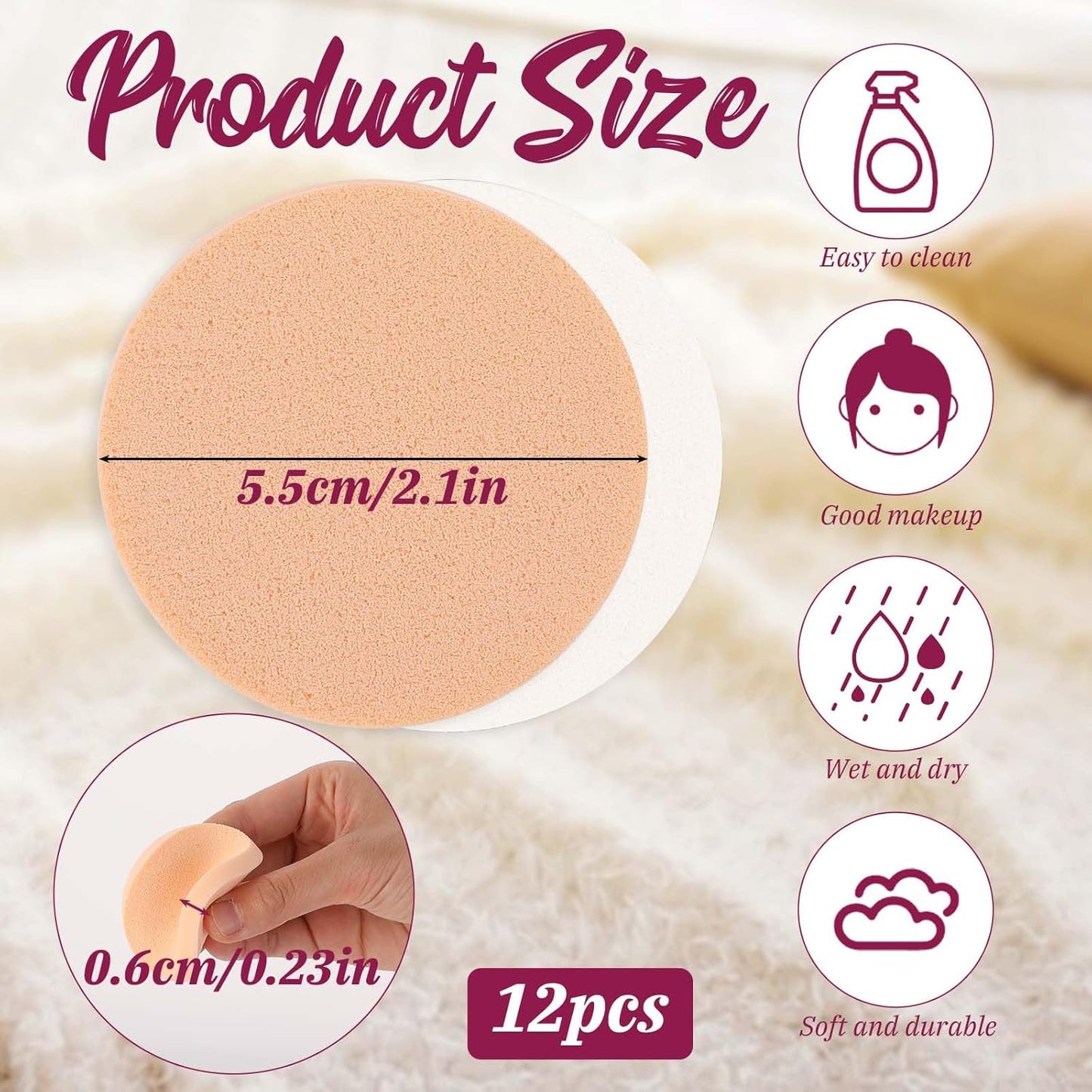 12 Pcs Round Makeup Sponges for Foundation Facial Powders Puff Cosmetic Sponge Round Foam Pad Powders Blender for Liquid Foundation Cream Powdes Concealer - Wet Dry Use