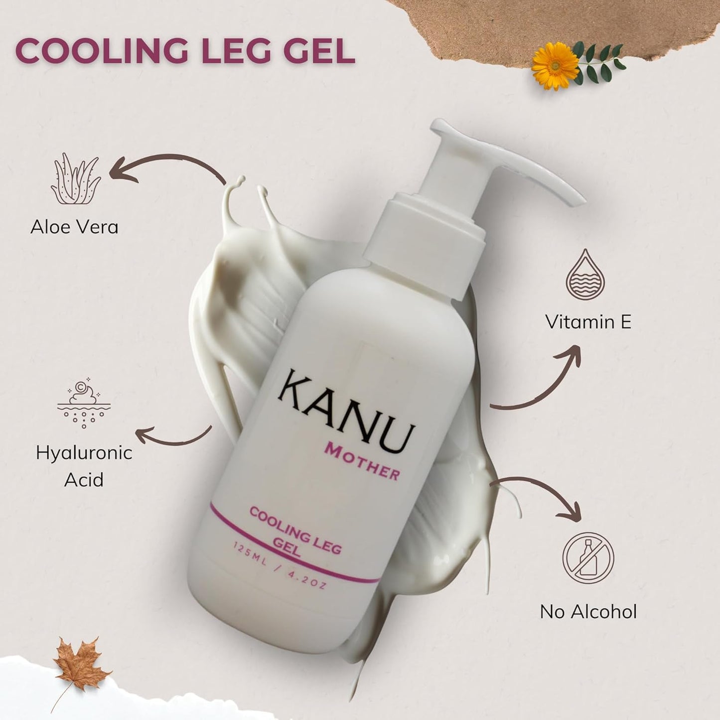 KANU Pregnancy Cooling Leg Gel with Peppermint Oil & Vitamin E- Safe Maternity Skincare for Swollen Legs, Tired Feet and Ankle Relief- Hydrating Cream for Expecting Moms