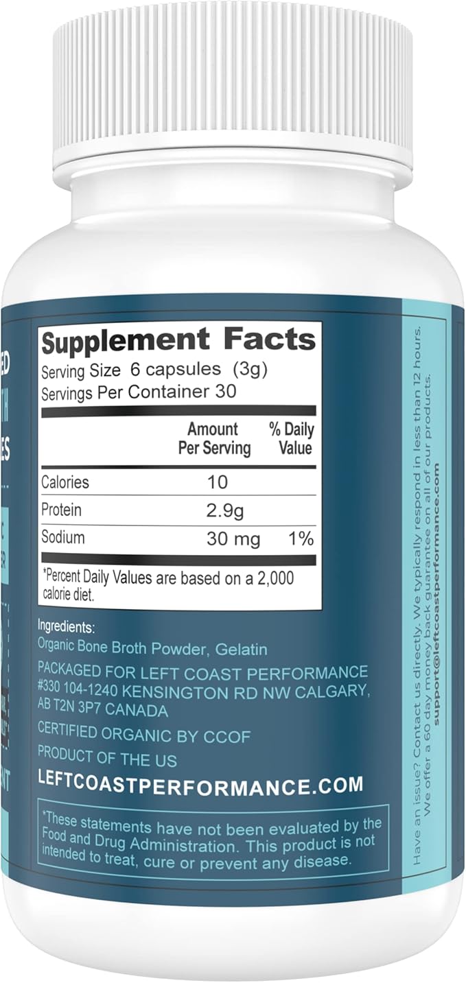 Left Coast Performance 120ct Multi Collagen Capsules with Biotin and 180ct Organic Bone Broth Capsules
