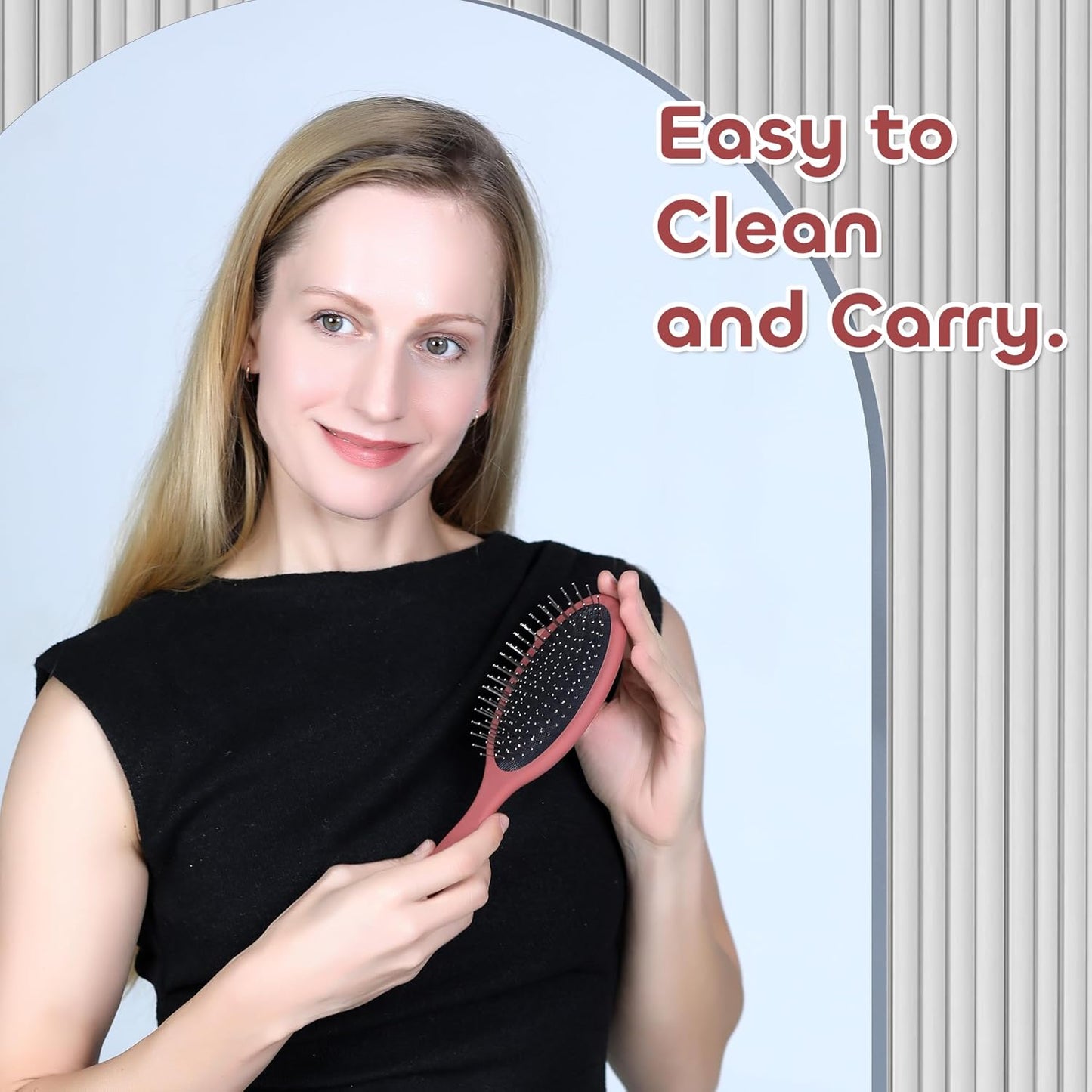 WeiLa Anti-Static Hair Brush Oval, Stainless-Steel Bristles Detangler for Wigs & Hair, ABS Handle (Rose, Regular)