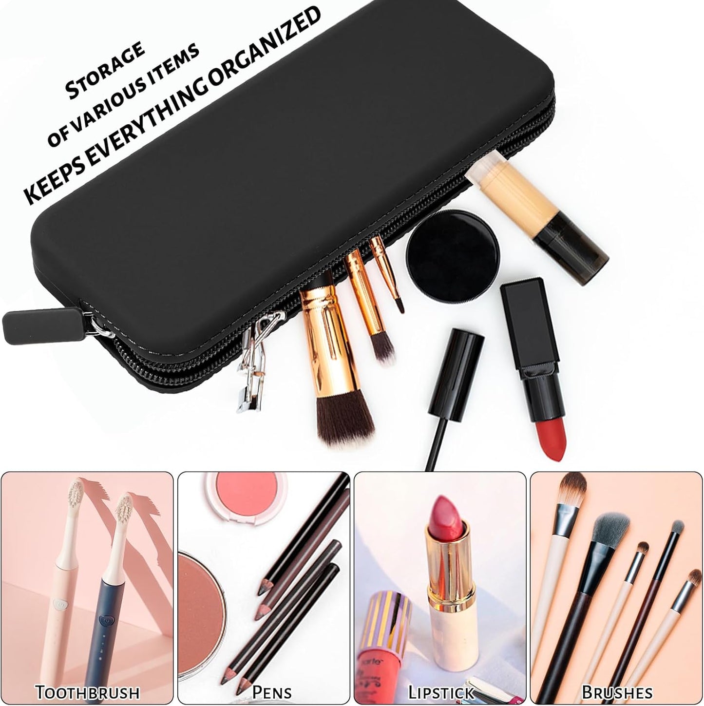Sakolla Travel Makeup Brush Holder, Silicone Makeup Brush Bag with Zipper Closure, Makeup Brushes Organizer Case Washable Makeup Pouch Holder Case for Daily, Work, Essentials (Black)