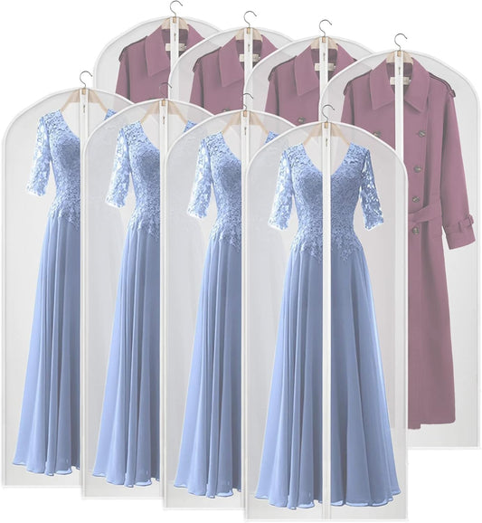 Kntiwiwo Clear Garment Bags for Closet Storage Suit Bag Set of 8 Hanging Clothes Cover Dress Bag Dust-Proof with Zipper for Suit, Coat, Long Dresses Clothes Storage 24” x60”