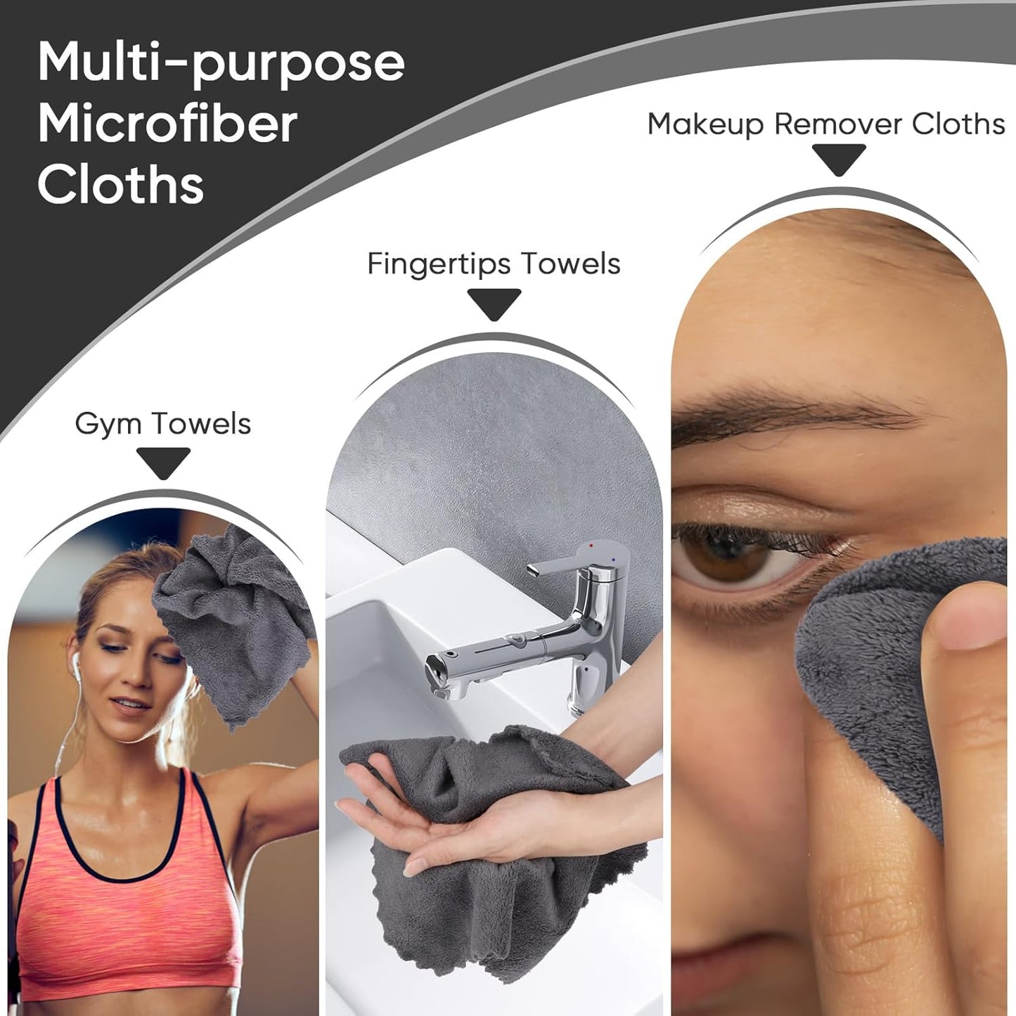 Orighty Makeup Remover Cloths, Cleansing, Reusable, Soft & Washable Coral Fleece Microfiber Washcloths/Towel for Face, Eye, Lips, Pack of 48, 12 x 12 inch (Grey)