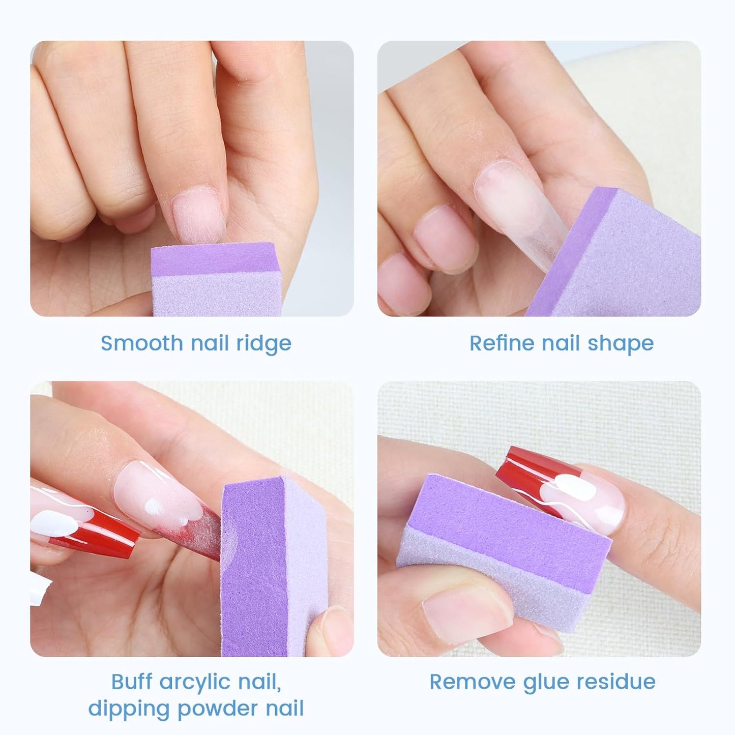 Nail Buffer Block, 100 PCS Mini Buffers, 2 Way Coarse Grit 80/100, 1.3 inch Long, Small Buffing Kits for Nail Gel Polish, Acrylic & Press-On Nails Prep, Pedicure & Manicure, Purple