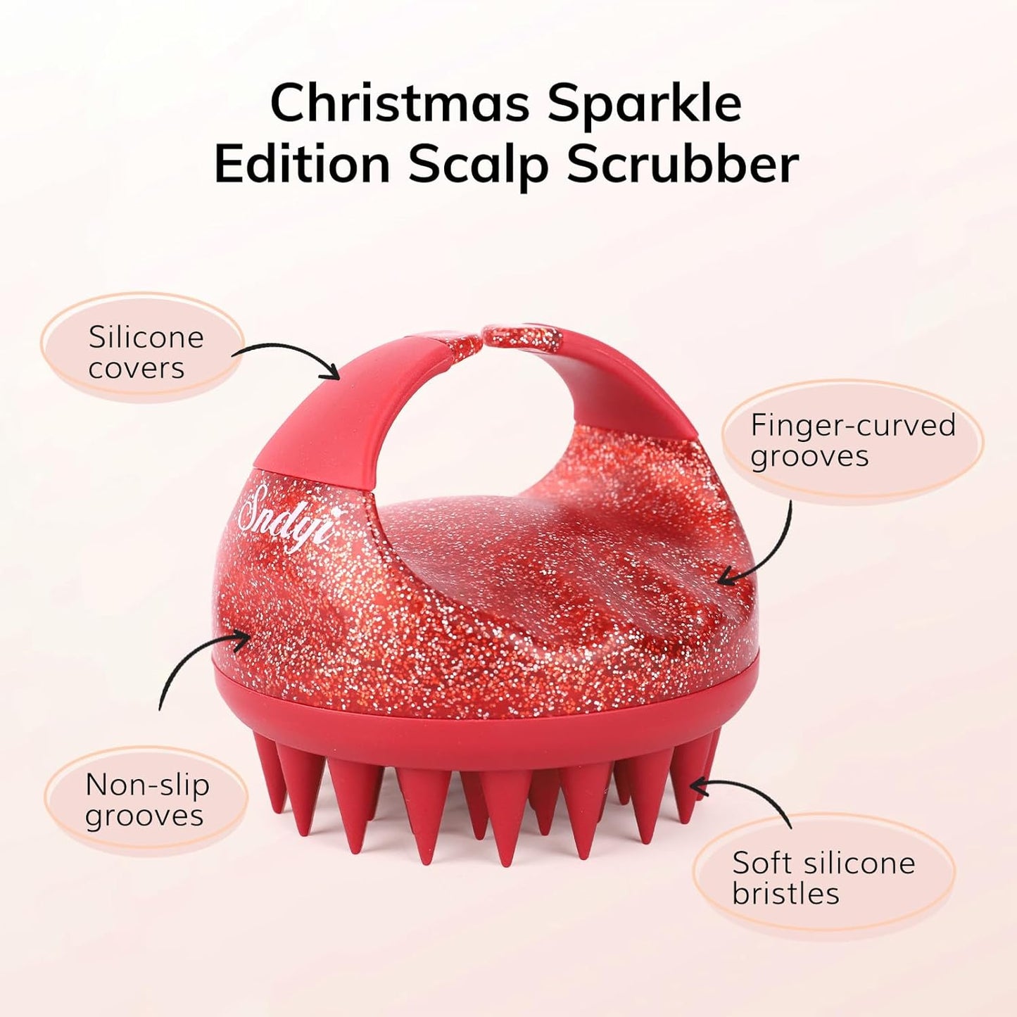 Sndyi Scalp Massager Shampoo Brush, Scalp Scrubber with Soft Silicone Bristles, Scalp Exfoliator for Dandruff Removal, Scalp Massager for Hair Growth, Wet Dry Hair Brush, Red-Limited Edition