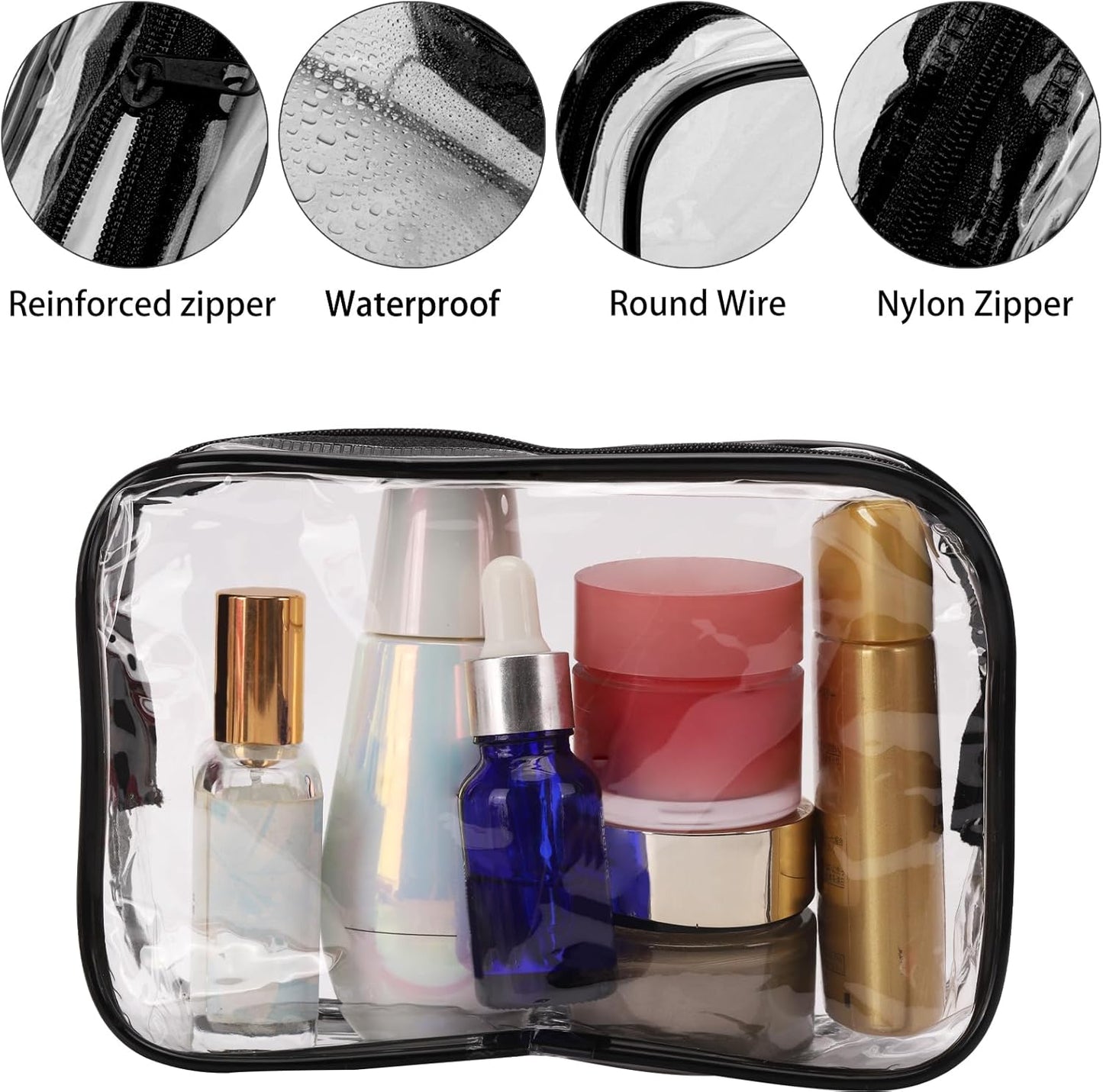 Tbestmax 40 Pack Clear Cosmetic Bags Makeup Bags Portable Waterproof Travel Toiletry Bags Organizer Black, 7.5"x 4.8"x 2.3"