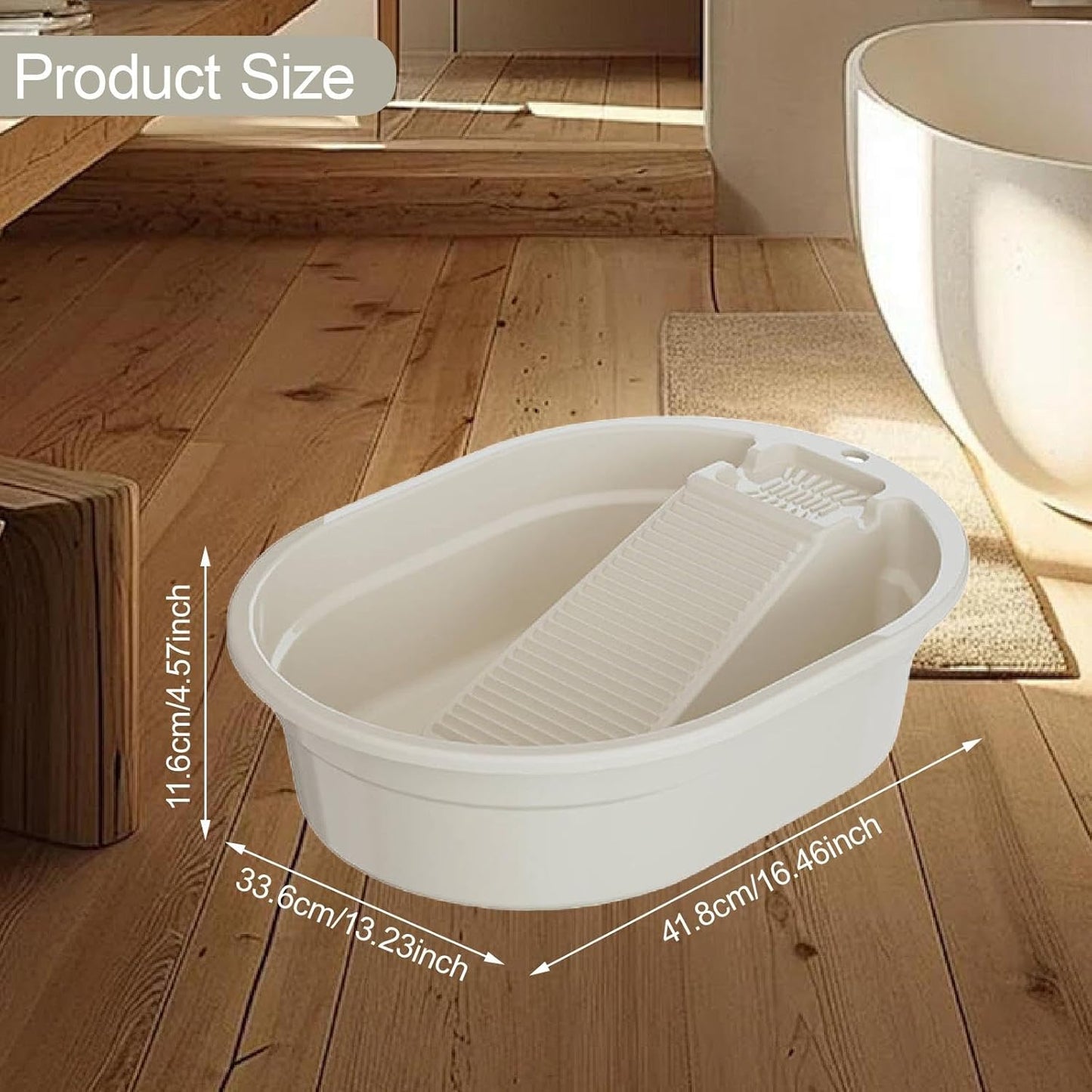 Washboard Basin Laundry Basin Convenient Multifunction Portable Wash Tub Scrubbing Board for Dormitory Hand Wash Home Clothes, White
