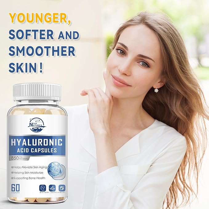 Nature's live Hyaluronic Acid Supplements, 850mg High Bioavailable Dietary Hyaluronic Acid Capsules, Double Strength Joint Lubrication, Skin Hydration, Hair & Nails Support, 60 Softgels, 2 Pack