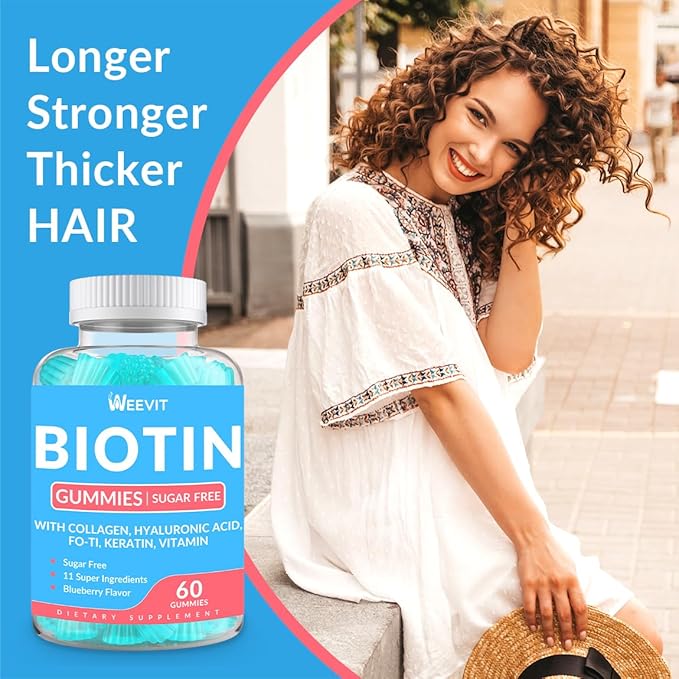 Biotin Gummies, Sugar Free Biotin Vitamins for Women & Men Supports Hair Growth, Nails & Skin, Chewable Biotin and Collagen Supplement | Gluten-Free