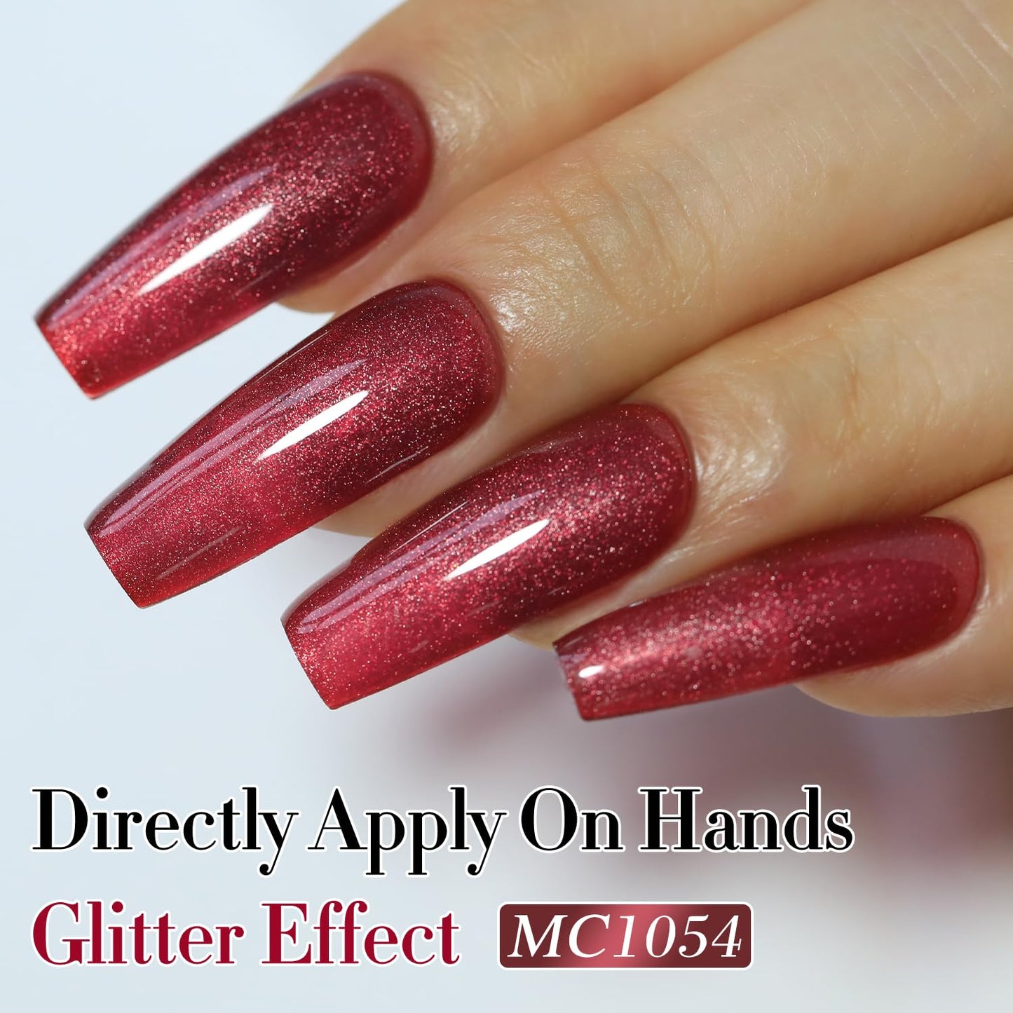 Double Rhythm Jelly Glass Cat Eye Gel Polish with Magnet 15ML Holographic Glitter Shimmer Translucent Sheer Color Magnetic Nail Polish Salon DIY at Home (Dark Red-MC1054)