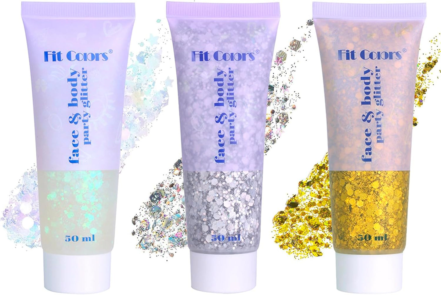 Face Body Glitter Set for Women and Kids, White Silver Gold Holographic Mermaid Sequins Chunky Glitter Makeup for Music Festival Rave Accessories, Running, Wedding, Prom, Carnivals
