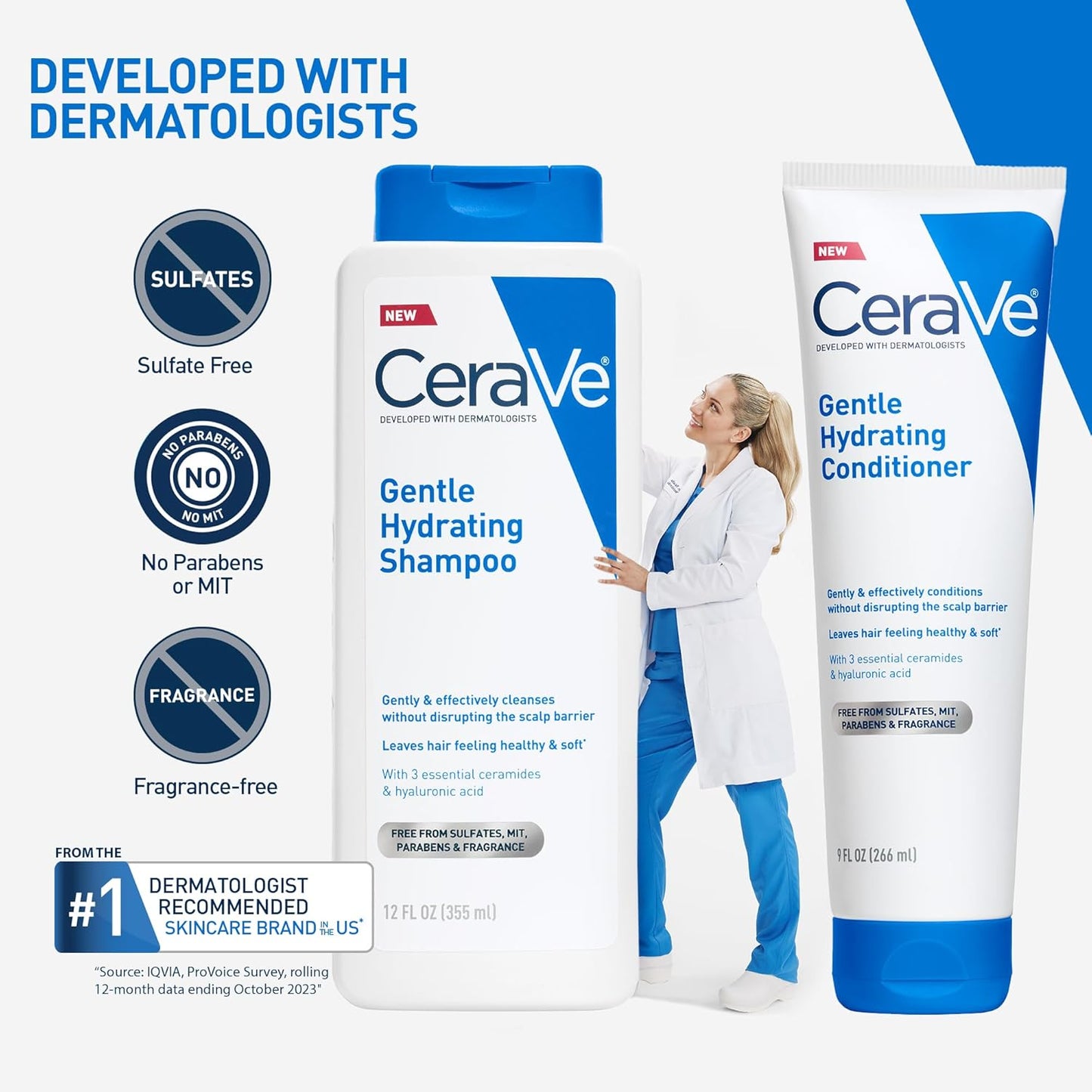 CeraVe Gentle Hydrating Shampoo and Conditioner Set, With Ceramides, Niacinamide & Hyaluronic Acid For Soft, Healthy Looking Hair & Scalp, Sulfate Free & Color Safe, For All Hair Types