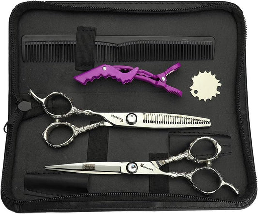Hairdresser Professional Left-Handed Scissors Set 6/7/7.5/8/9 Inch 440C Hair Sparse Cutting Tools (6 Inches, 2 Pieces-EE)