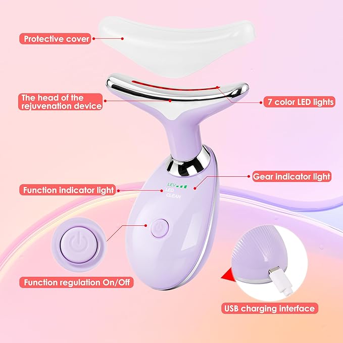 Facial Massager Red-Light-Therapy-for-Face and Neck, Face 𝖲 culpting Wand with 7 Color, Face Tool for Skin Care (Purple)