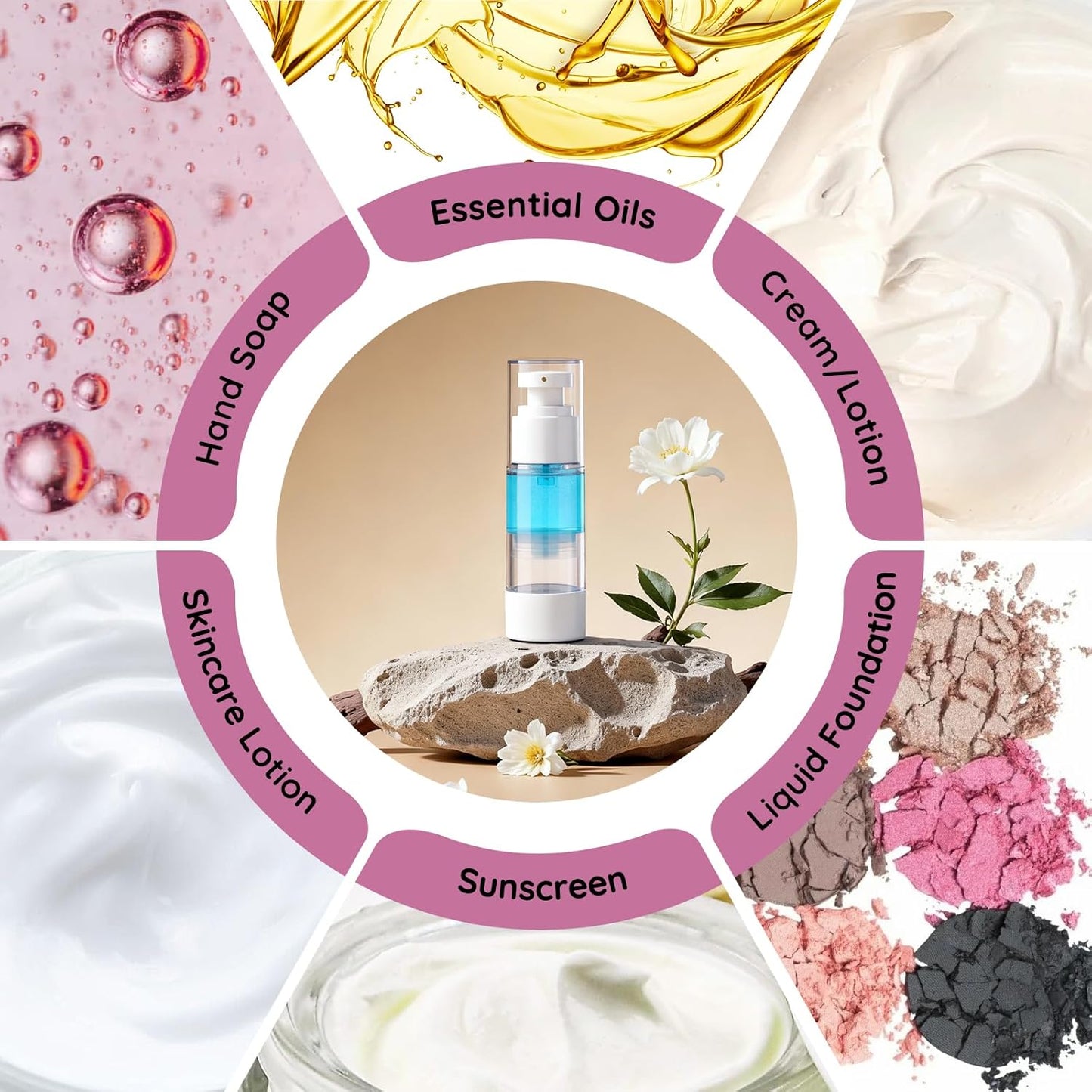 Segbeauty 1oz Refillable Small Airless Pump Bottles, 3pcs Empty Travel Size Containers for Creams, Mini Vacuum Lotion Travel Bottles for Toiletries, 30ml Pump Dispenser Sample Containers for Liquids