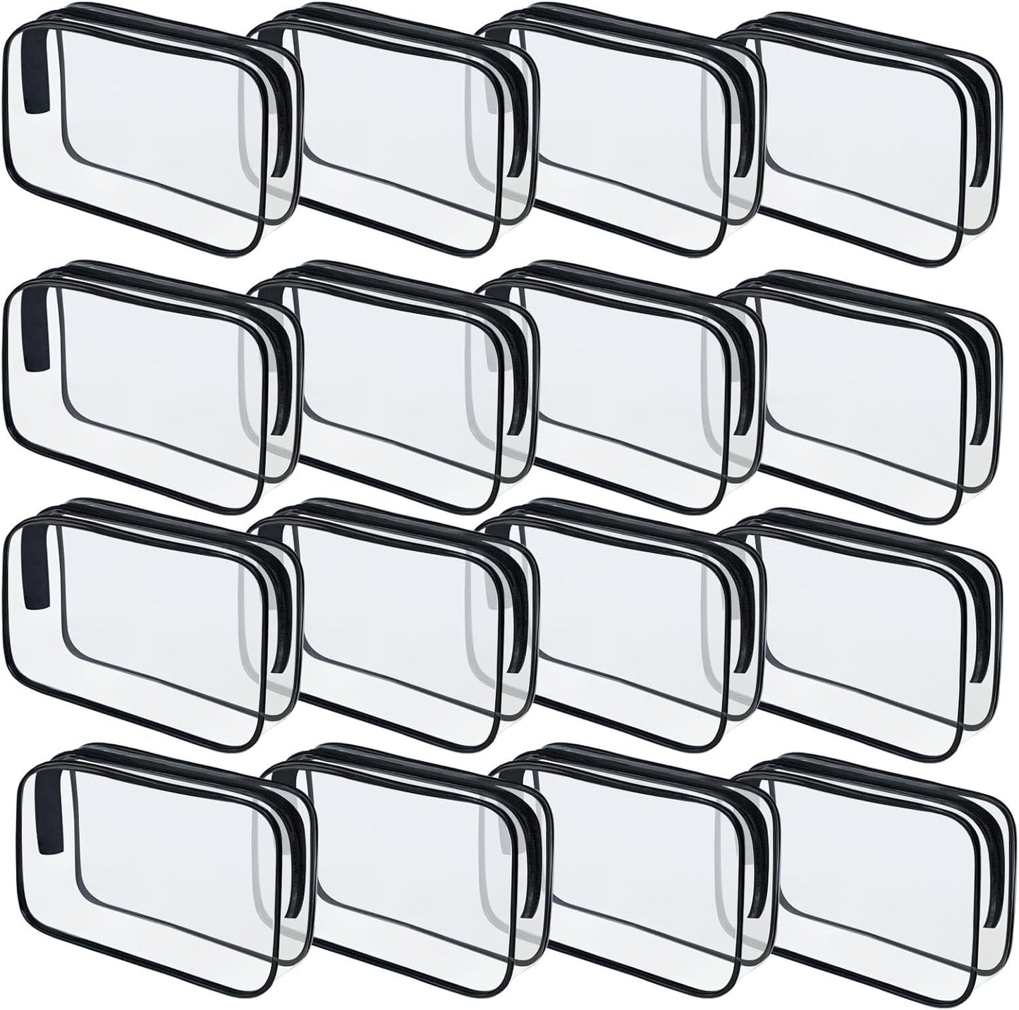 16 Pieces Clear Makeup Bags Bulk, TSA Approved Toiletry Bag for Travel, PVC Waterproof Travel Pouches Clear Pouch with Zipper for Men and Women Carry-on Travel Essentials Cosmetic Bags (Black-M)