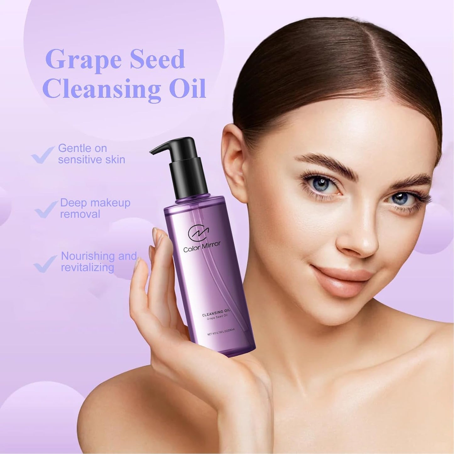 Grape seed Light Cleansing Oil, Antioxidant-Rich Age Defying Makeup Remover,Deep Pore Oil Cleanser, 6.76 fl oz 200ml