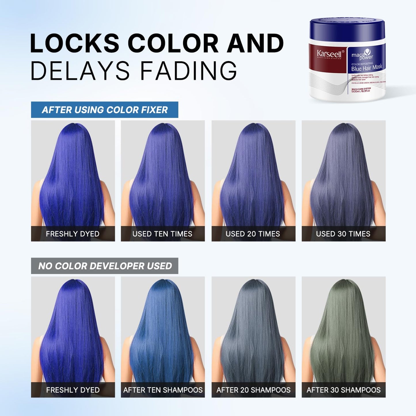 Karseell Blue Hair Color Depositing Mask, Deep Conditioner Treatment Intensely Hydrating, Refreshes Color & Tone 500mL