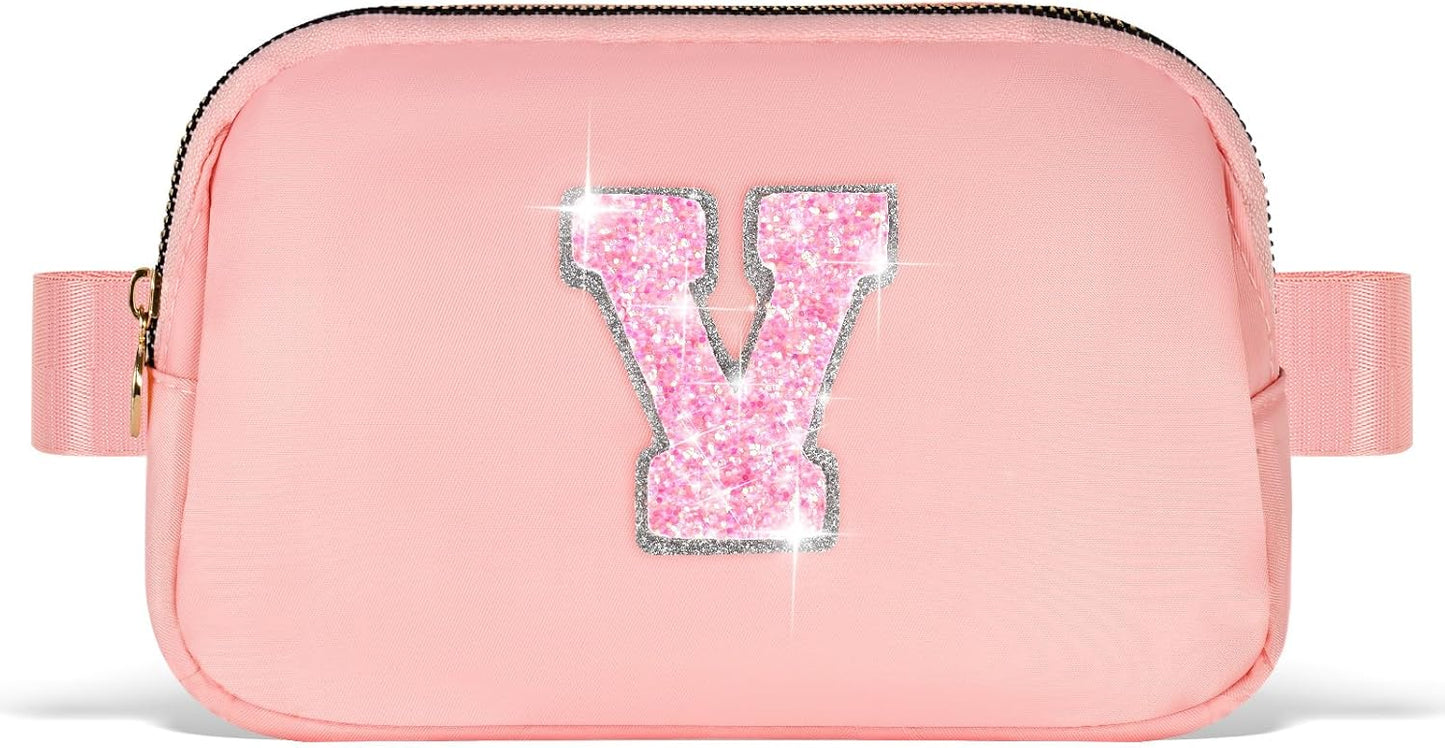 Gifts for Girls & Kids - Birthday Gifts for Daughter & Sister, Essentials for Her, Travel Essentials, Cute Teen Trendy Stuff Waist Packs Belt Bag Crossbody Bag | Peach, Initial V