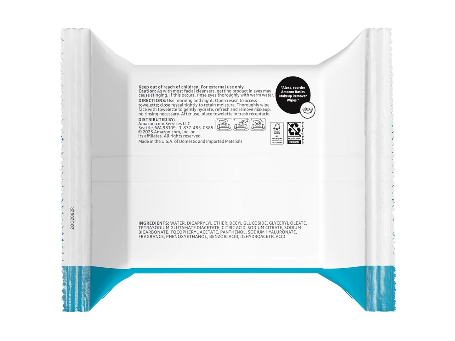Amazon Basics Makeup Remover Wipes, Gentle Cleansing, Dermatologist Tested, Hydrating, Plant Based, Alcohol-Free, Removes Waterproof Mascara, 25 Count Per Pack, Pack of 6
