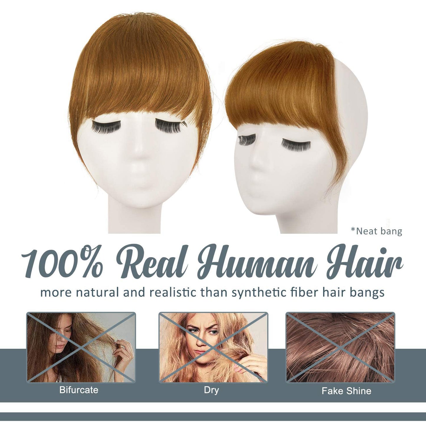 BARSDAR Real Human Hair Clip in Bangs - Human Hair Clip in Bangs for Women - Ginger Blonde Thick Bangs Extensions Fringe with Temples Dyeable Real Hair Bangs Hairpieces - Golden Ginger Blonde