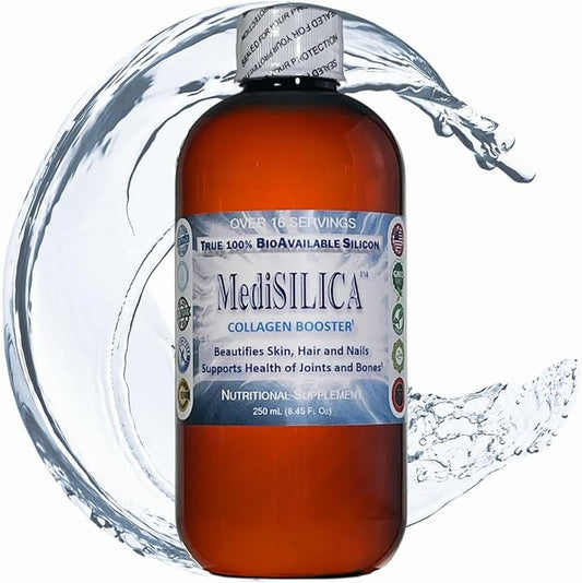 MediSILICA Collagen Booster Water-Soluble Silica Nutritional Supplement - 250 mL (8.45 Fl Oz) in Amber BPA-Free Plastic Bottle