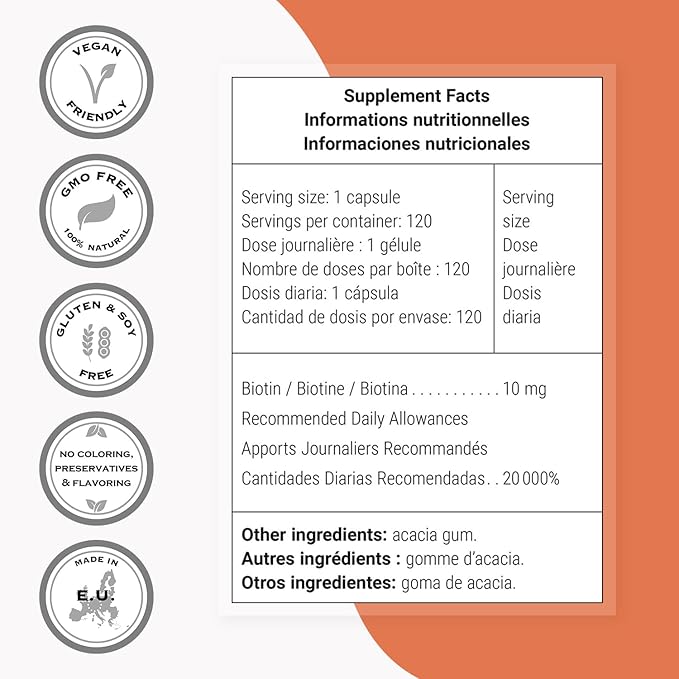 Supersmart - Biotin 10,000mcg / 10g per Day (High Potency) - Vitamin B7 Biotin Supplement - Healthy Hair, Skin & Nails | Non-GMO & Gluten Free - 120 Vegetarian Capsules